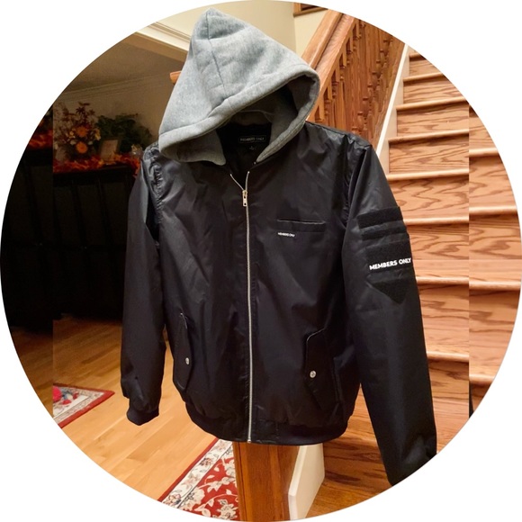 NWT MEMBER’S ONLY Black Bomber Jacket L Hood - Picture 3 of 16